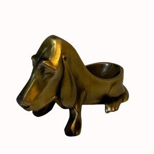 Brass Hound Dog Pipe Stand Holder Rest Basset Pup VTG Collectible Metal Art